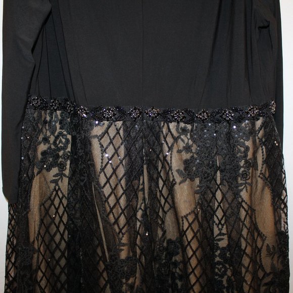 NEW MAC DUGGAL PLUS LONG SLEEVE JERSEY AND LACE BLACK NUDE COCKTAIL DRESS BLACK - Picture 5 of 7